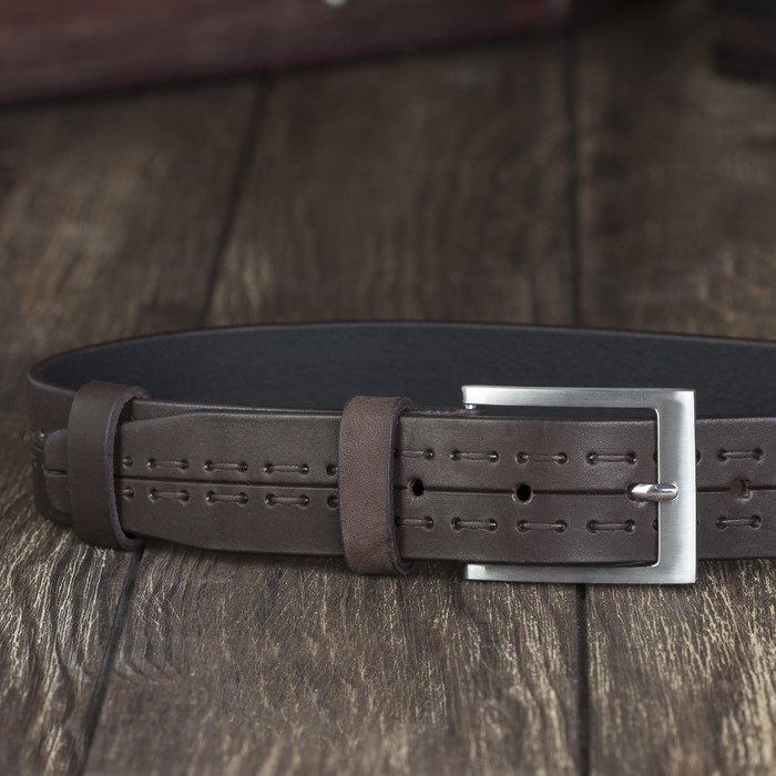 Ремень мужской, винт, пряжка под металл, ширина- 3,4см, коричневый