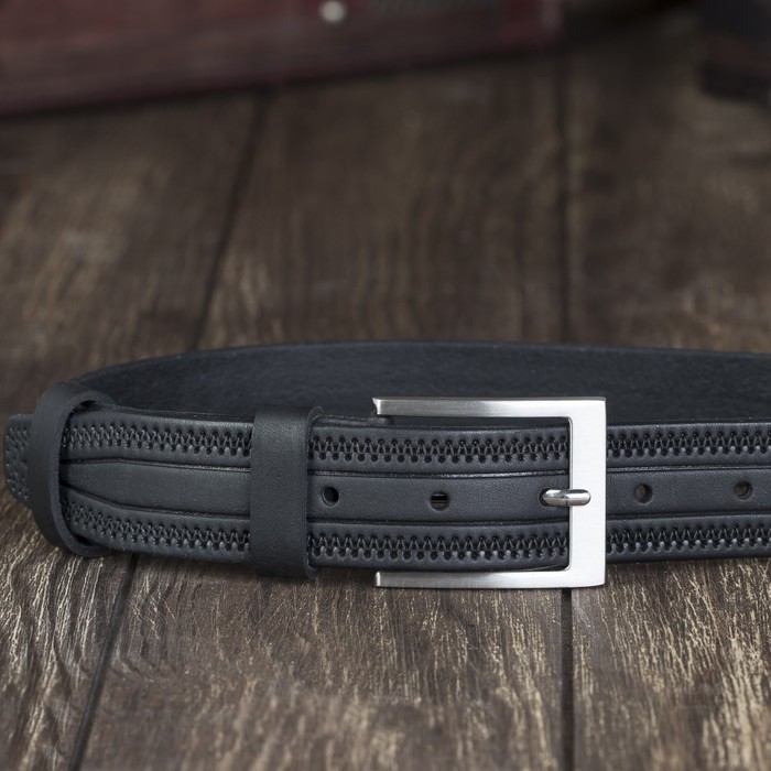 Ремень мужской, винт, пряжка под металл, ширина - 3,4см, чёрный