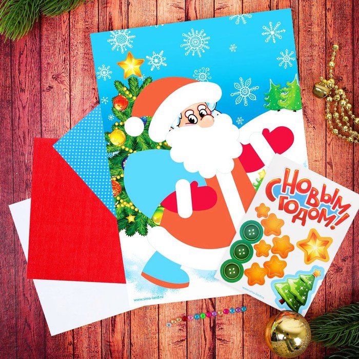 Аппликация самоклеящейся тканью "Дед Мороз"