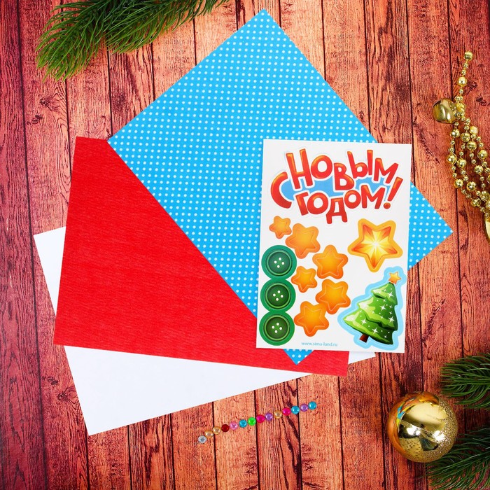 Аппликация самоклеящейся тканью "Дед Мороз"