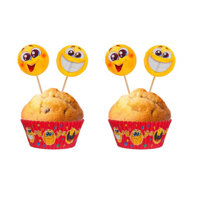 Украшения для кексов "С Днём рождения", смайлики, набор: формочки 24 шт., шпажки 24 шт.