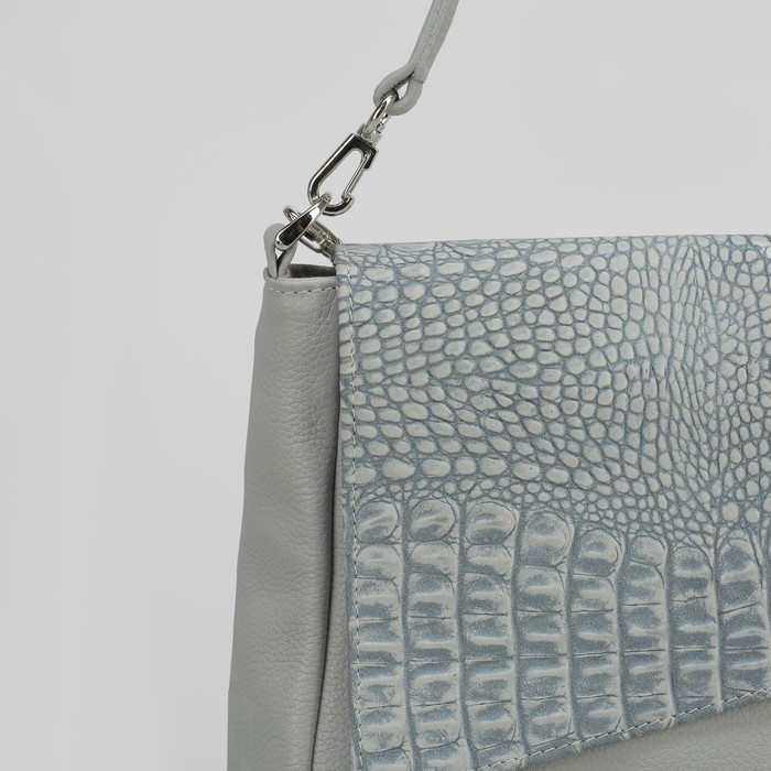 Сумка женская на молнии, 1 отдел с перегородкой, 1 наружный карман, длинный ремень, серая