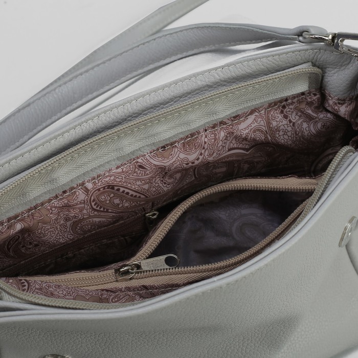 Сумка женская на молнии, 1 отдел с перегородкой, 1 наружный карман, длинный ремень, серая