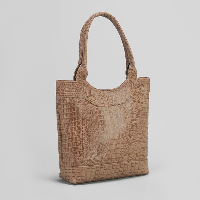 Сумка женская на молнии, 1 отдел с перегородкой, 1 наружный карман, бежевая