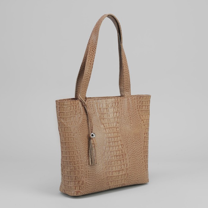 Сумка женская на молнии, 1 отдел с перегородкой, 1 наружный карман, бежевая