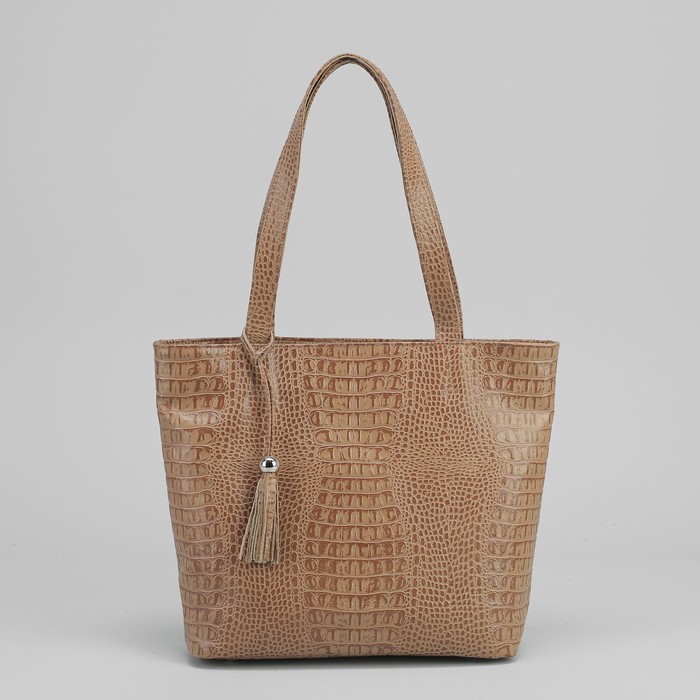 Сумка женская на молнии, 1 отдел с перегородкой, 1 наружный карман, бежевая