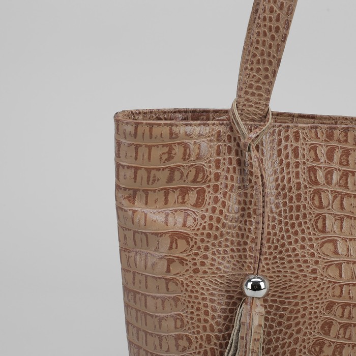 Сумка женская на молнии, 1 отдел с перегородкой, 1 наружный карман, бежевая