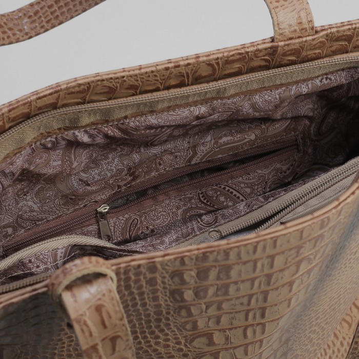 Сумка женская на молнии, 1 отдел с перегородкой, 1 наружный карман, бежевая