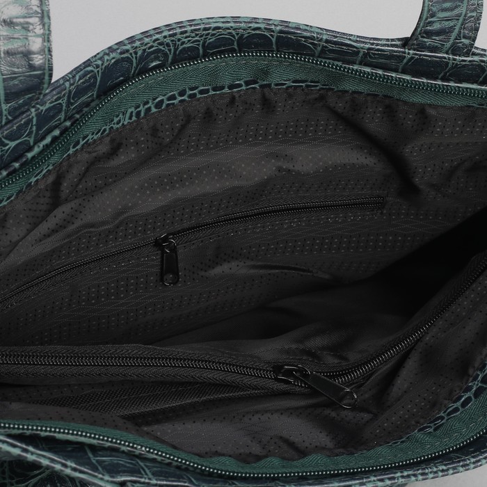 Сумка женская на молнии, 1 отдел с перегородкой, 1 наружный карман, зелёная