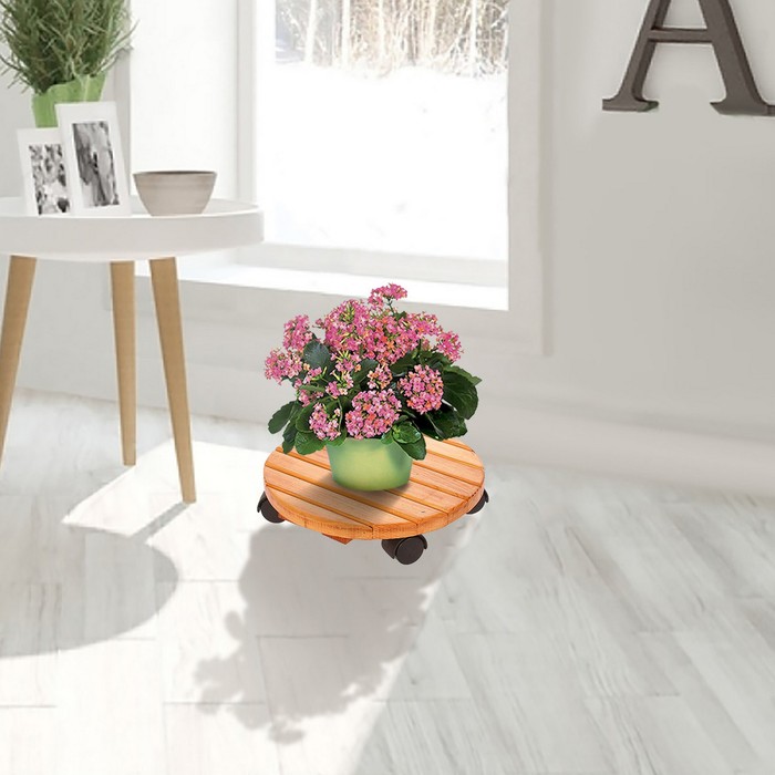 Подставка для цветов на колесах "Круг", дерево