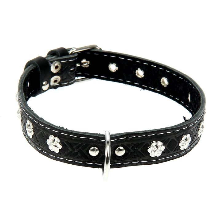 Ошейник кожаный однослойный, украшенный, 56 х 2,5 см микс цветов