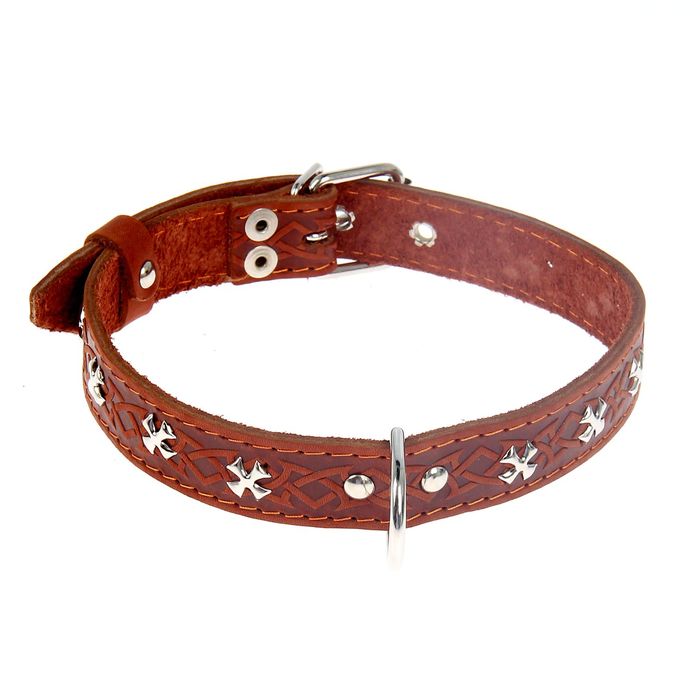 Ошейник кожаный однослойный, украшенный, 56 х 2,5 см микс цветов