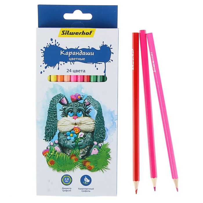 Карандаши 24 цвета Silwerhof "Пластилиновая коллекция", шестигранные