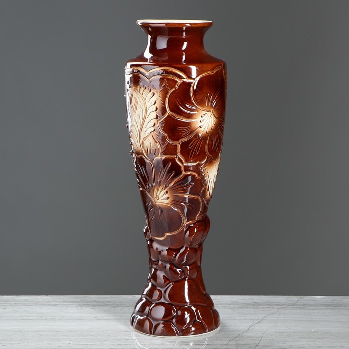 Ваза "Амфора" большая, ангоб, цветы