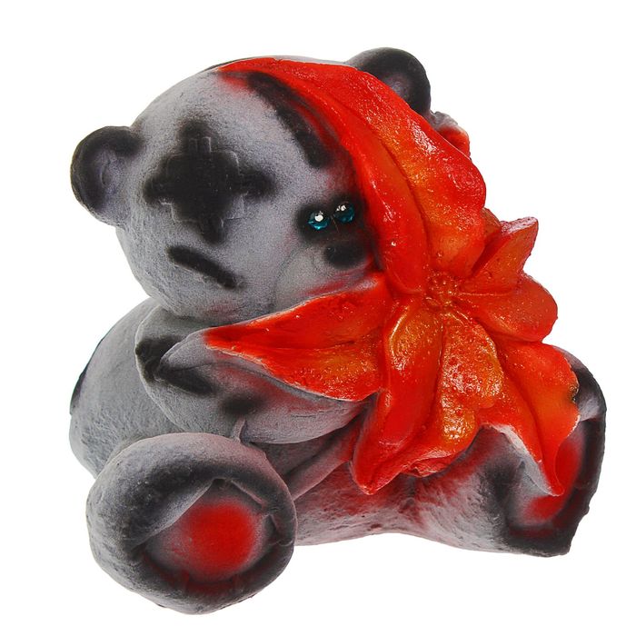 Копилка "Медведь с цветком" флок, серая, микс