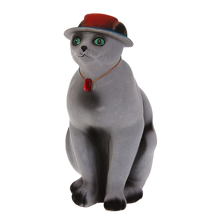 Копилка "Кот Сэм" большая, флок, серая