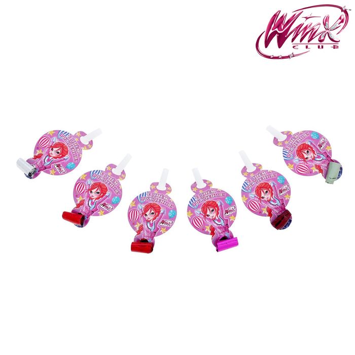 Язычок кругляш d=7см "С Днем Рождения" шарики, феи ВИНКС, Блум (набор 6 шт)