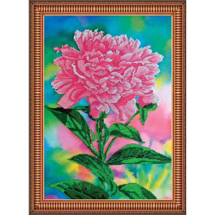 Набор для вышивки бисером на натуральном художественном холсте "Пион"