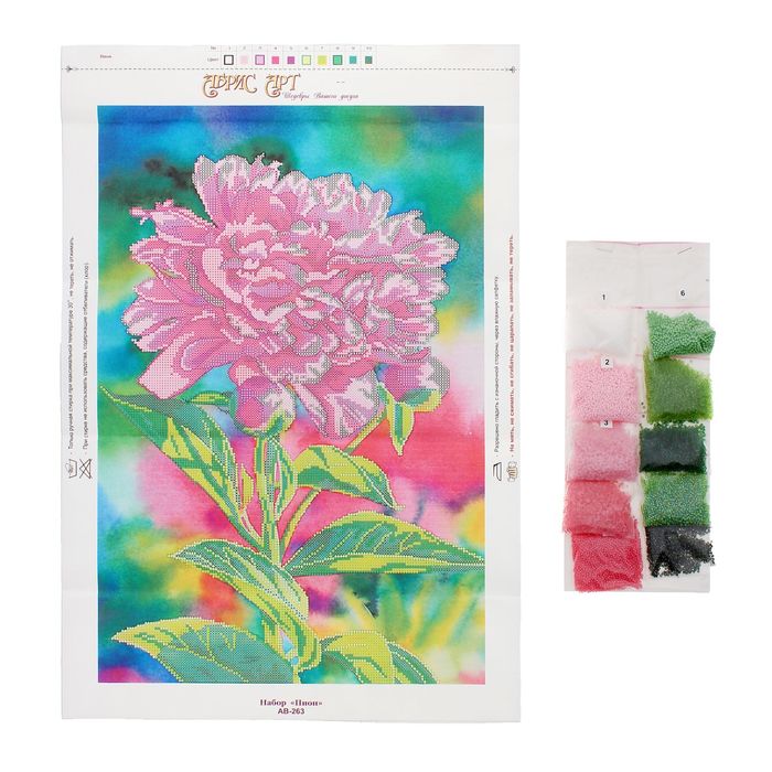 Набор для вышивки бисером на натуральном художественном холсте "Пион"