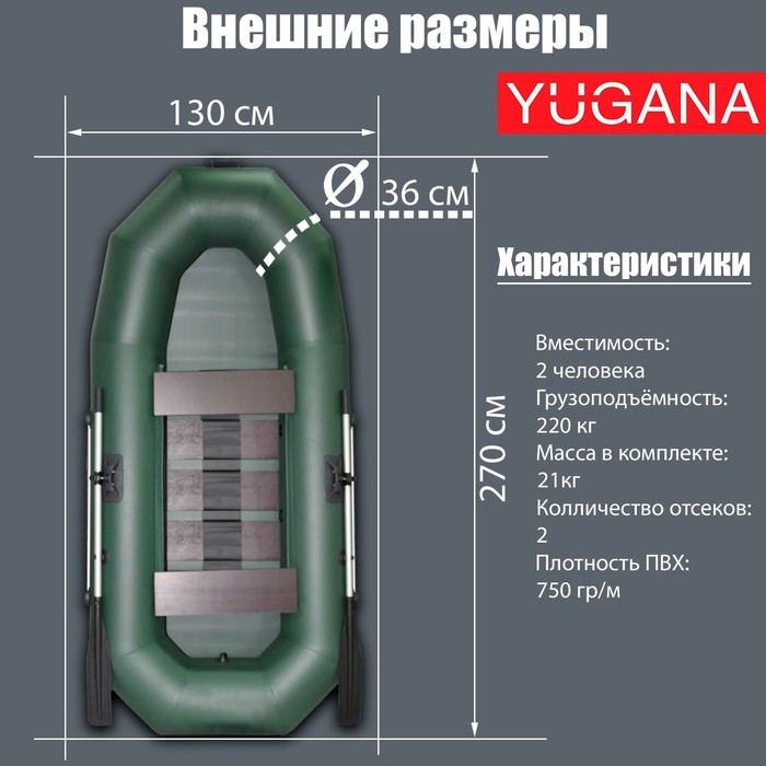 фото Лодка yugana н-270 pc, реечная слань, цвет олива