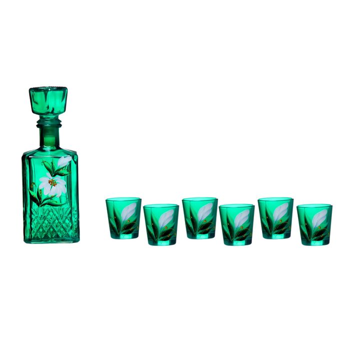 Набор питьевой, 7 предметов: графин 500 мл "Барский", 6 стопок 50 мл "Ромашка", подарочная упаковка, цвет изумруд