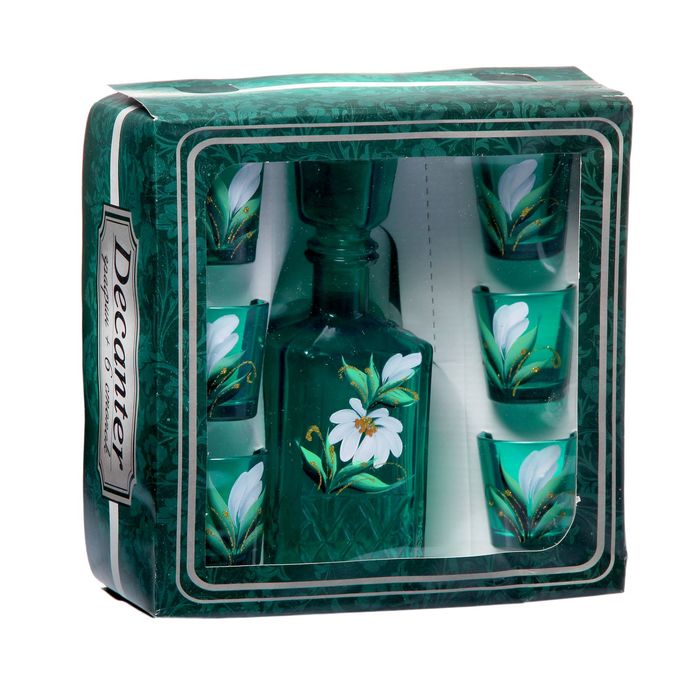 Набор питьевой, 7 предметов: графин 500 мл "Барский", 6 стопок 50 мл "Ромашка", подарочная упаковка, цвет изумруд