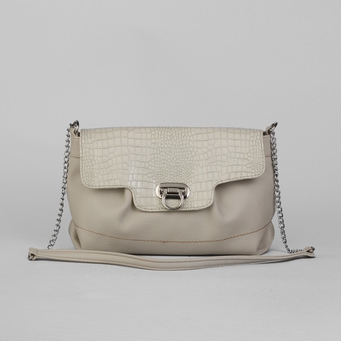 Сумка женская на молнии, 1 отдел, 1 наружный карман, длинный ремень, бежевая