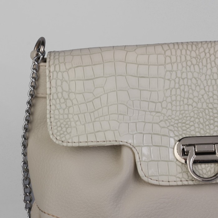 Сумка женская на молнии, 1 отдел, 1 наружный карман, длинный ремень, бежевая