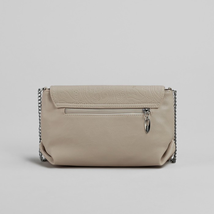 Сумка женская на молнии, 1 отдел, 1 наружный карман, длинный ремень, бежевая