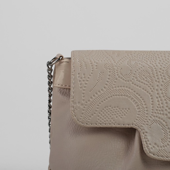 Сумка женская на молнии, 1 отдел, 1 наружный карман, длинный ремень, бежевая