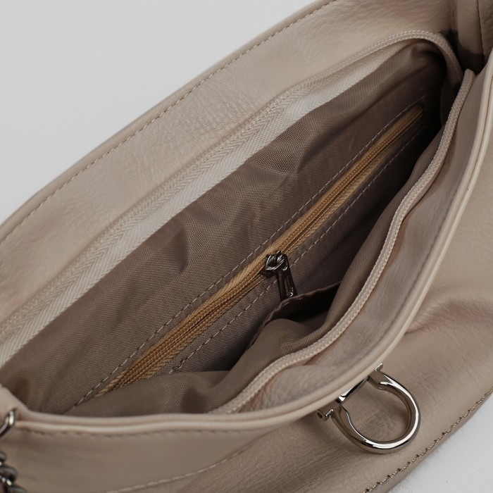 Сумка женская на молнии, 1 отдел, 1 наружный карман, длинный ремень, бежевая