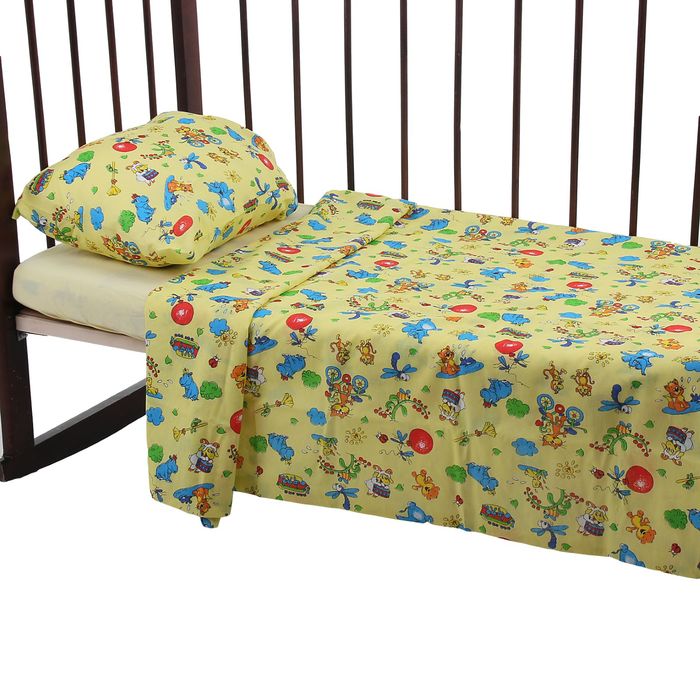 Детское постельное бельё "Карамелька" Зоопарк желтый 112*147, трикотаж.пр.на рез. 60*120*20, 40*60 1 шт., хл.100%