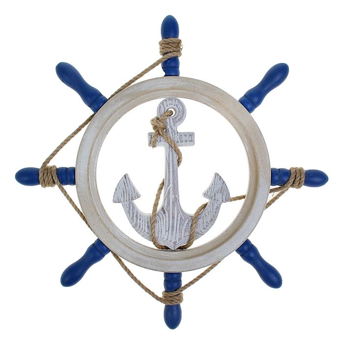 Декор интерьерный «Штурвал» на стену, бело-синий, 40 х 40 х 3 см