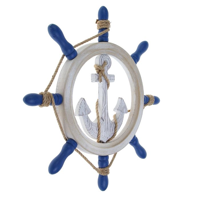 Декор интерьерный «Штурвал» на стену, бело-синий, 40 х 40 х 3 см