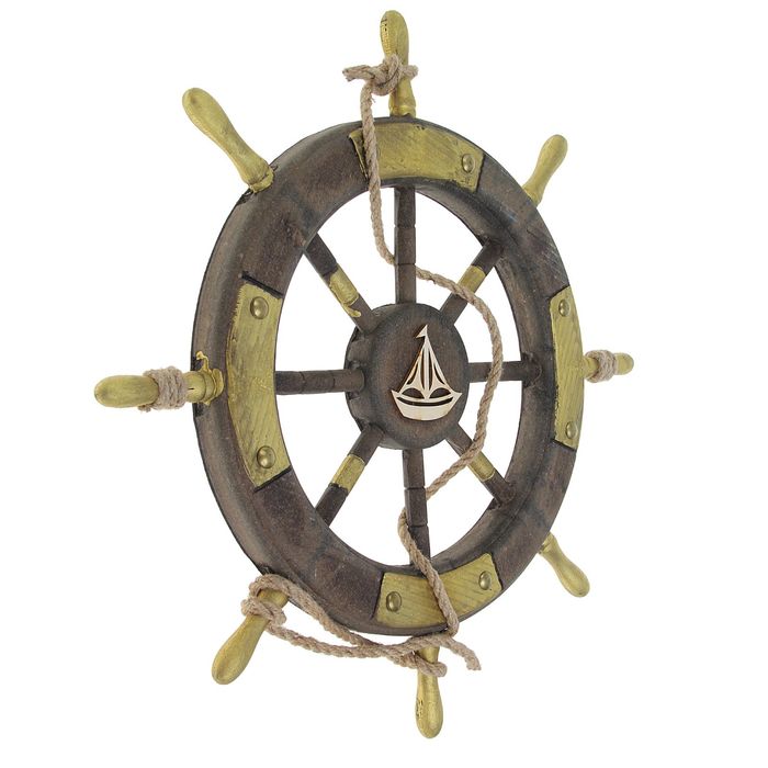 Декор интерьерный «Штурвал» на стену, коричнево-золотой, 45 х 45 х 3 см