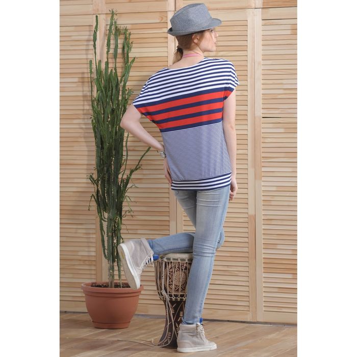 Блуза 4733, размер 48, рост 164 см, цвет т.синий/белый/красный