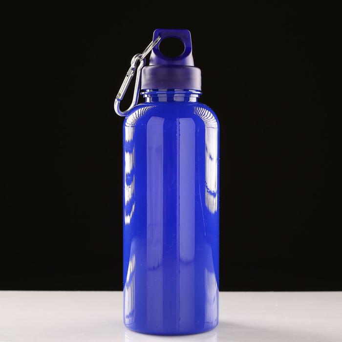 цена Бутылка для воды, 650 мл, с карабином, 22 х 7 см, синяя