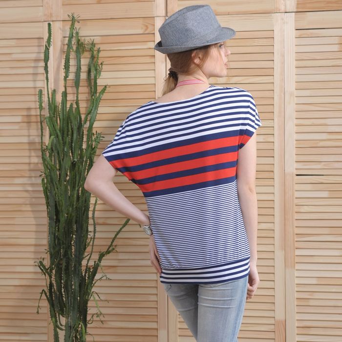 Блуза, размер 50, рост 164 см, цвет тёмно-синий/белый/красный (арт. 4733 С+)