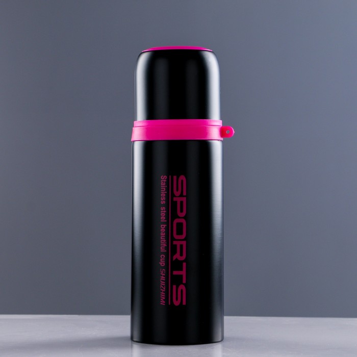 Термос спортивный, 350 мл, 12 ч, чёрно-розовый