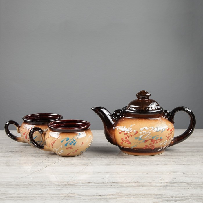 Чайный набор "Пестровка" 3 предмета, 1 л/ 0,35 л