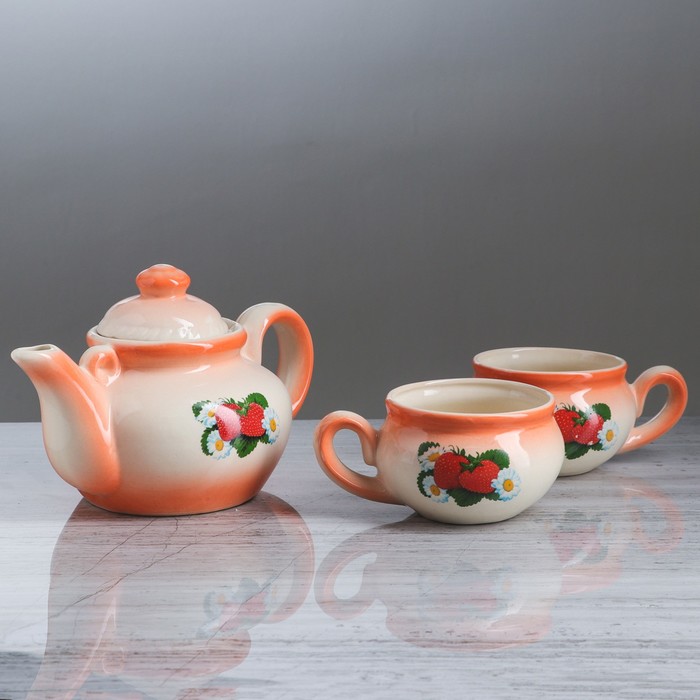 Чайный набор "Барыня" оранжевый, 3 предмета, 1 л/ 0,35 л