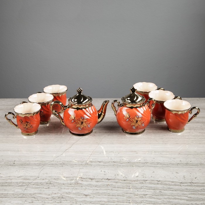 Чайный набор "Орфей" коралловый, 8 предметов, 0,6 л/ 0,6 л/ 0,27 л