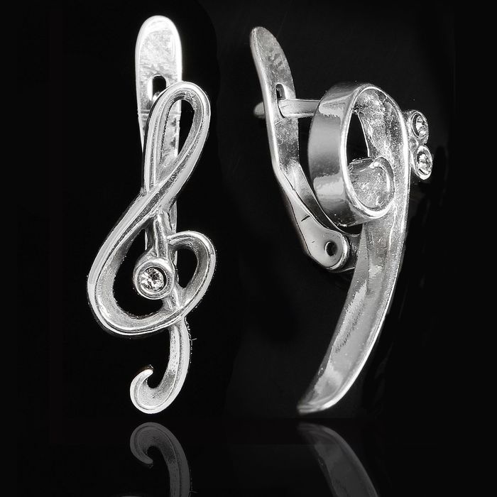 Серьги "Музыкальные ключи", цвет белый в серебре