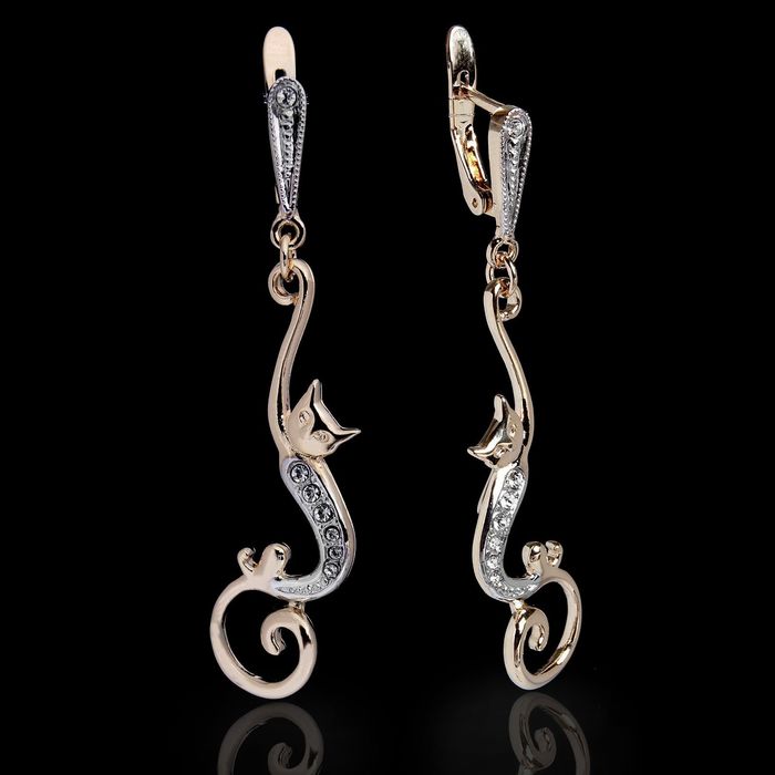 Серьги "Мисс Китти", цвет белый в золоте