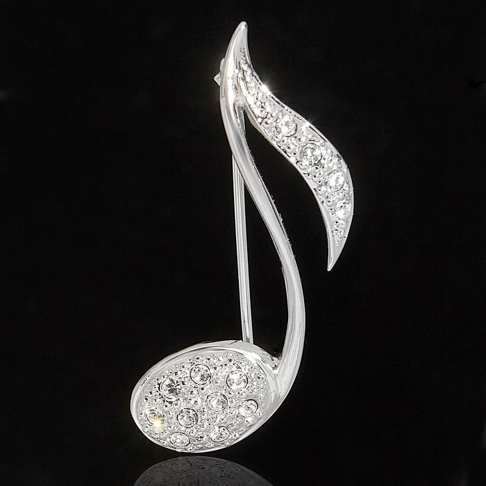 Брошь "Нота", цвет белый в серебре