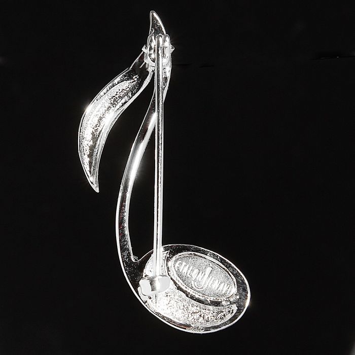 Брошь "Нота", цвет белый в серебре