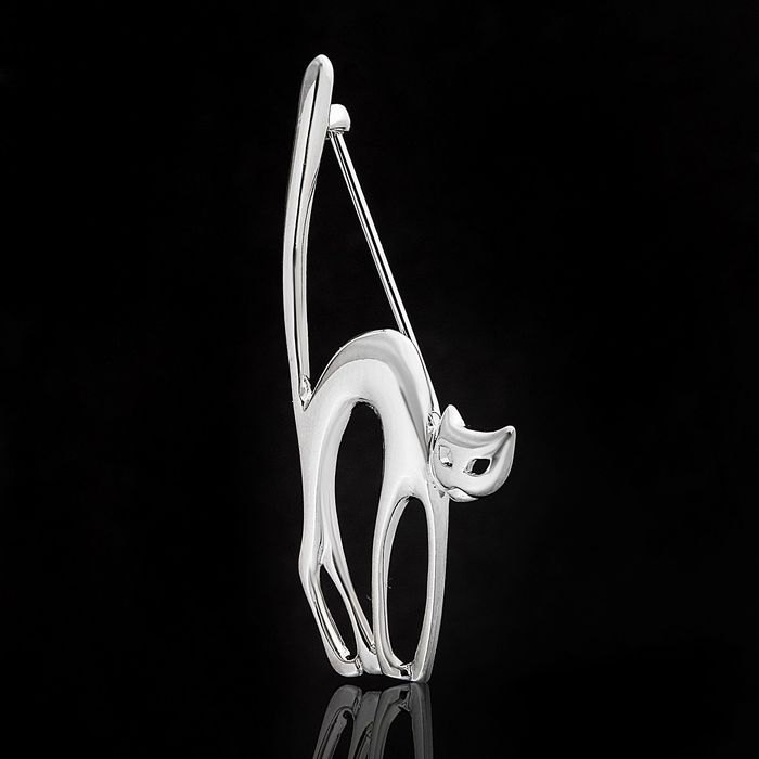 Брошь "Кот", черненое серебро