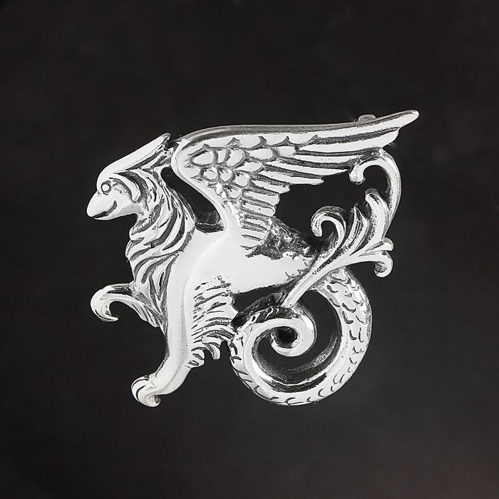 Брошь "Вайверн", цвет чернёное серебро