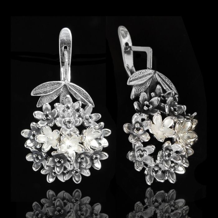 Серьги "Гортензия", цвет черненое серебро