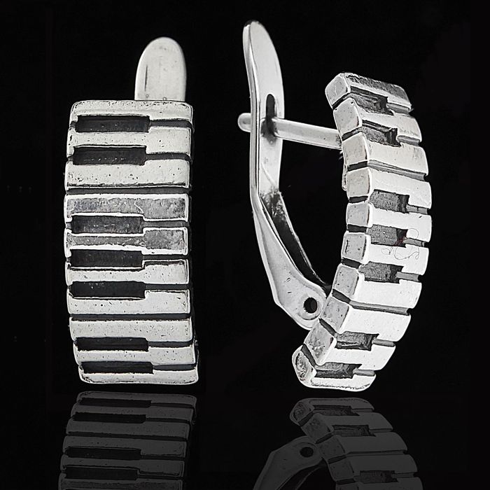 Серьги "Рояль", цвет чёрный в серебре